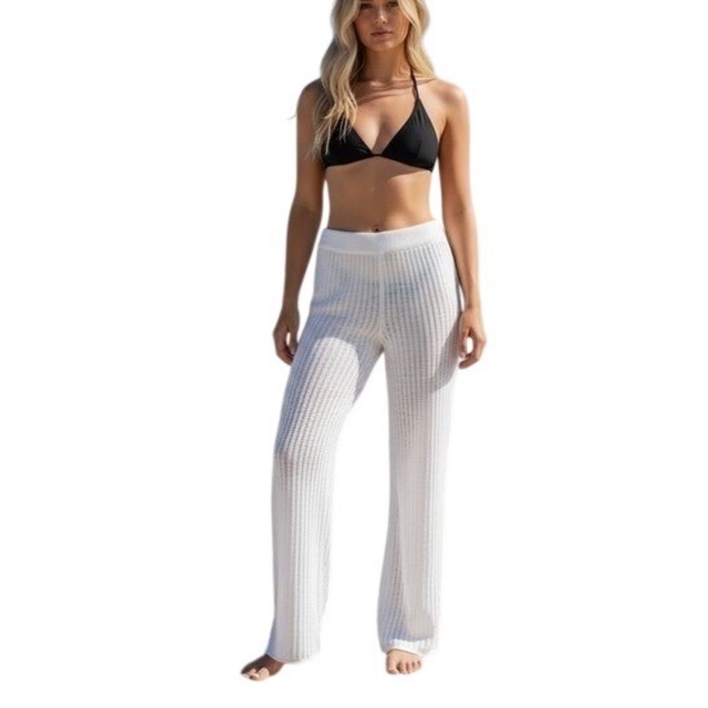 Shade & Shore White Crochet Swim Cover Up Pants M Resortwear